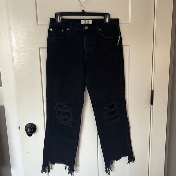 Free People Maggie Mid Rise Straight Washed Black Jeans - Picture 3 of 6